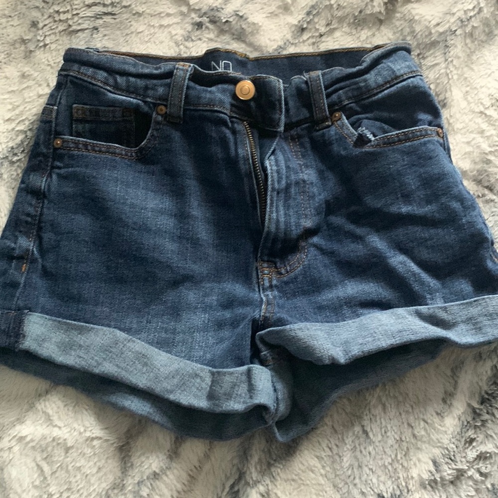 high rise dark blue jean shorts size 3